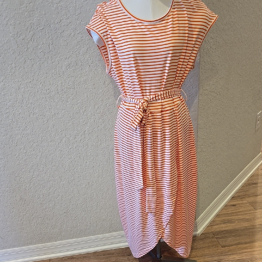 Striped Orange Belted Dress